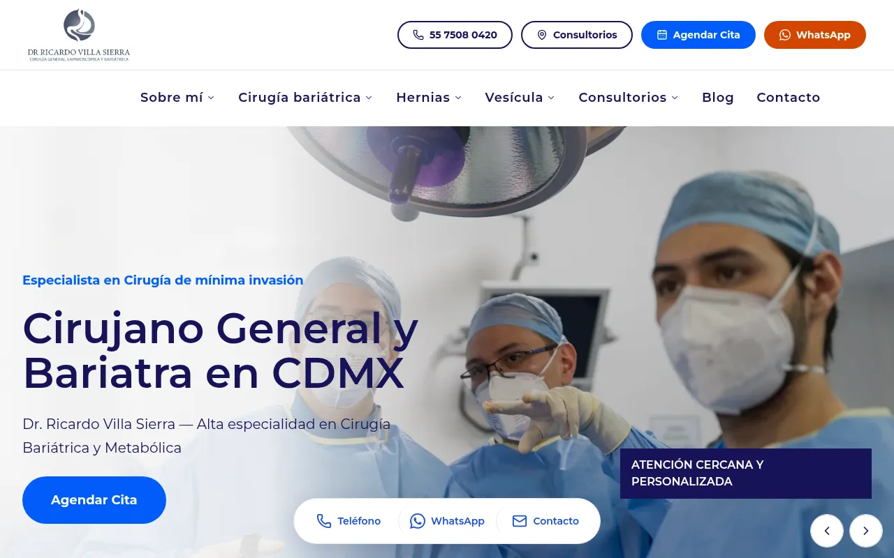 Página de inicio del sitio de cirugía bariátrica del Dr. Ricardo Villa Sierra en la Ciudad de México